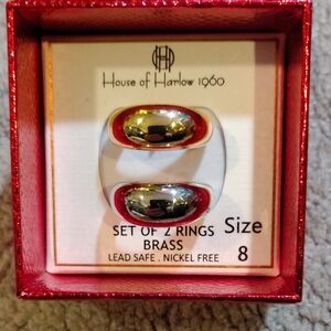House of Harlow 1960 Brass Rings with Red and Silver Accents